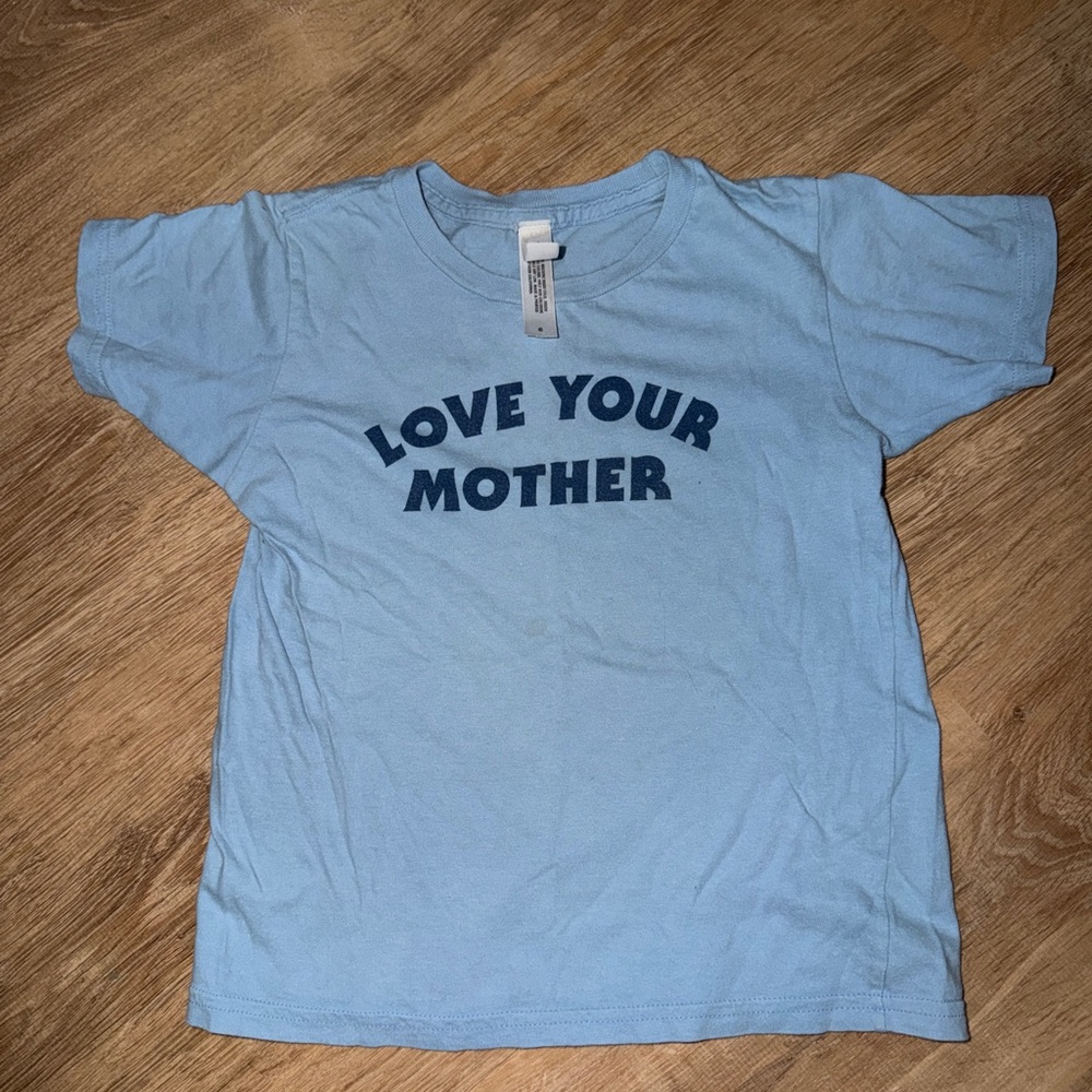 Light Blue Kids Tee with 'LOVE YOUR MOTHER' Graphic